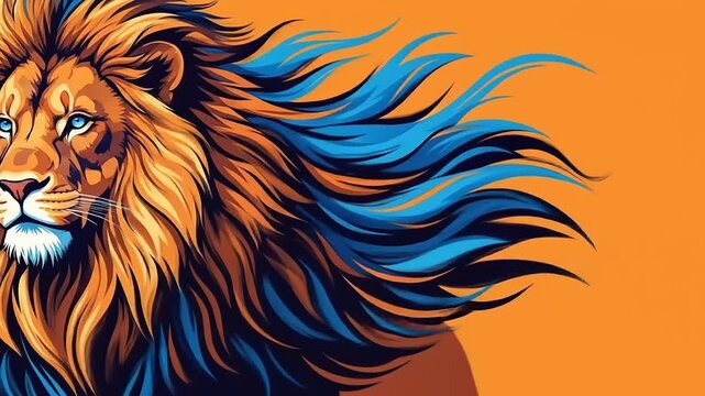 Lion Art with Abstract Portrait, and Orange Background.