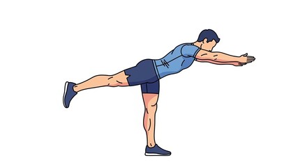 Man Performing a Single Leg Balance Exercise with Arms Extended Forward.