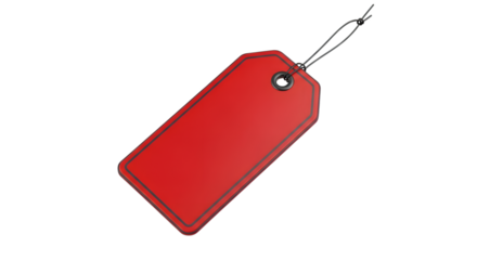 A single red blank tag with a string attached, isolated on transparent background