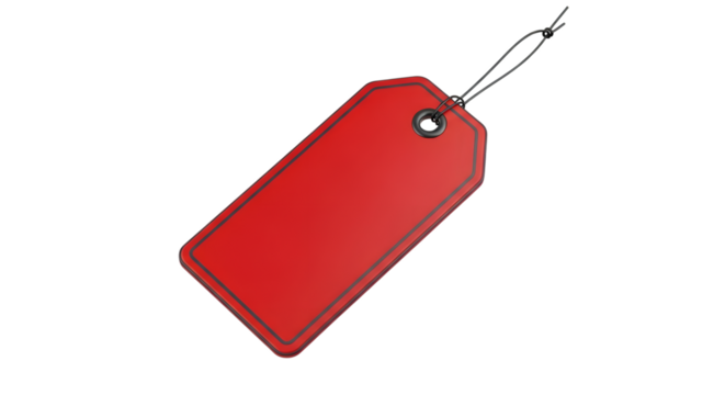 A single red blank tag with a string attached, isolated on transparent background