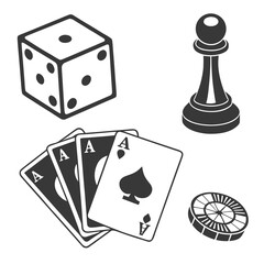 Dice playing cards chess piece and roulette chip icons