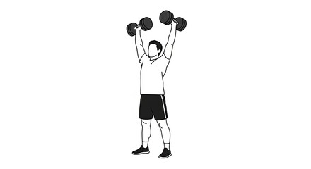 Man Performing Dumbbell Shoulder Press Exercise Illustration.