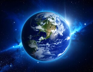 Fototapeta premium Rendered image of the Earth in space, with bright sunlight