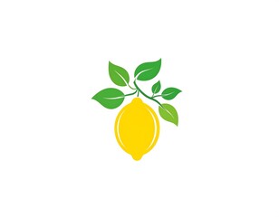 Simple yellow lemon with green leaves illustration