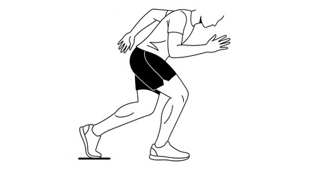 Runner in starting position line art illustration, athletic stance.