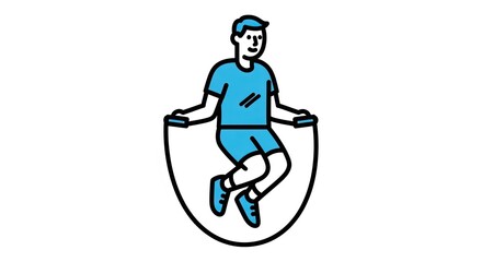 Simple line art illustration of a young man jumping rope for fitness.