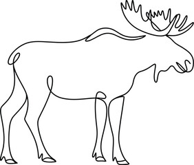 Moose outline illustration isolated on white background, a simple and elegant design of wildlife