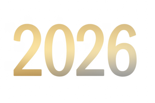Golden 2026 numbers celebrating future new year on transparent