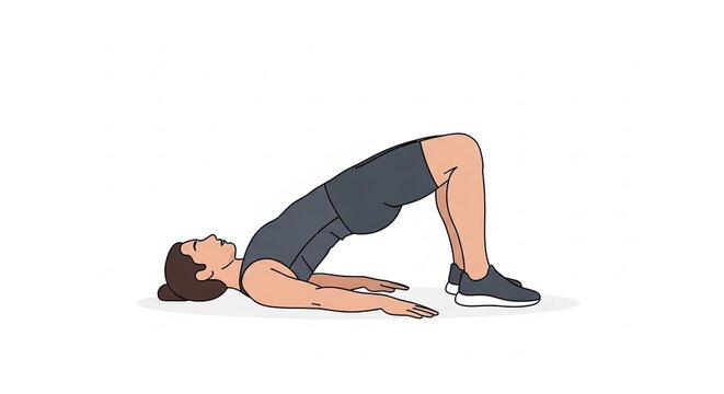 Woman performing a glute bridge exercise for core and leg strength.