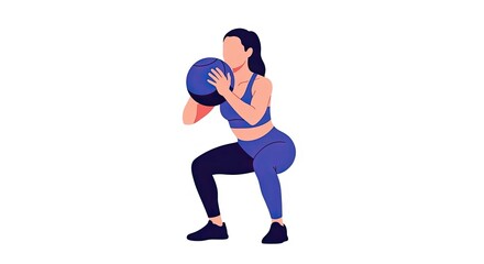 Woman Performing Medicine Ball Squat Exercise for Fitness.