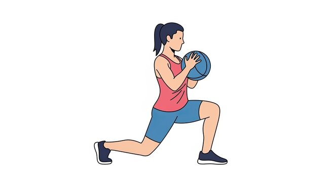 Woman Performing Medicine Ball Lunge Exercise for Fitness.