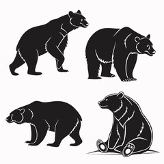 Four black bear silhouettes in different poses animal