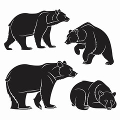 Four black bear silhouettes in various poses animal