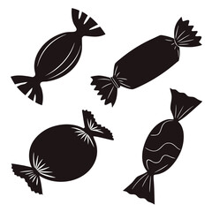 Four black candy silhouettes on white background sweet