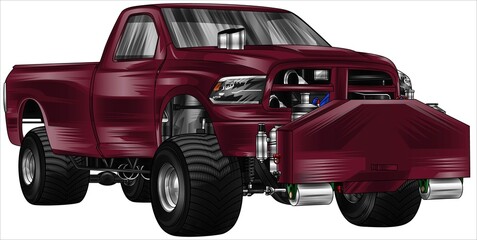 Red truck isolated on a white background for t-shirt design, print, and business purposes.