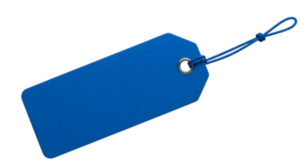A blank blue tag with a string, isolated on transparent background
