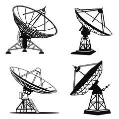 Four black silhouette satellite dishes on white background 2