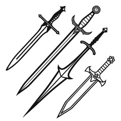 Four Black Sword Silhouettes on White Background swords