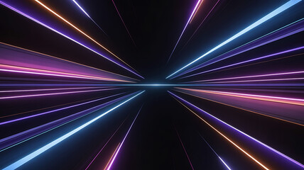Abstract perspective with glowing neon light trails for futuristic backgrounds or high tech designs