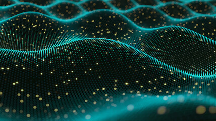 Abstract Wavy Background with Glowing Particles Digital Art and Modern Technology Concept
