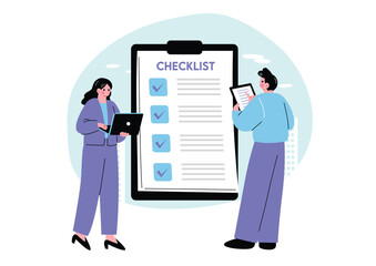 仕事のチェックリストを確認するビジネスパーソン