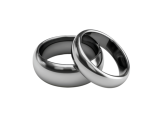 Two elegant silver wedding bands close up shot, Isolated On White Background, Png Transparent