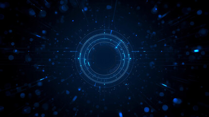 Futuristic Technology Interface with Circular HUD Elements and Glowing Particles in Deep Blue Background