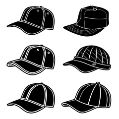 Six black baseball caps with white outlines headwear 1