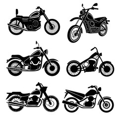 Six black motorcycle silhouettes on white background 3