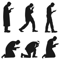 Six Silhouettes of Men Praying in Different Poses prayer