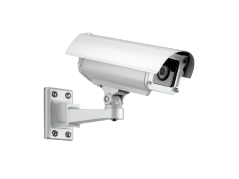 Modern security camera mounted on wall isolated on black background, Isolated On White Background, Png Transparent