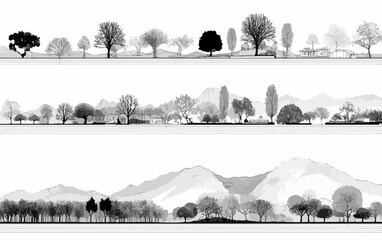 Obraz premium 다양한 종류의 나무들이 자연스럽게 어우러진 벡터 일러스트레이션으로, 자연의 아름다움과 평화로움을 섬세하게 표현했습니다.