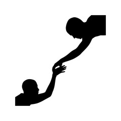 Silhouette reaching hands helping