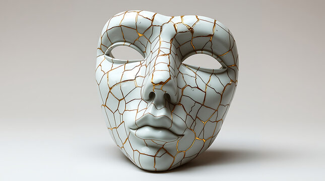 Discover Inner Resilience A Beautiful Kintsugi Mask Symbolizing Healing and Strength After Trauma, Acknowledging Imperfections as Unique Beauty