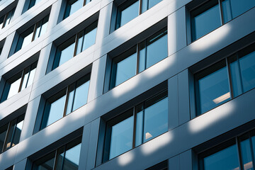 Modern office building glass facade with geometric pattern