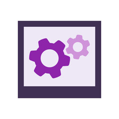 Purple Gear Icon in Flat Polaroid Style Vector Illustration