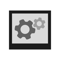 Black and Gray Gear Icon in Flat Polaroid Style Vector Illustration