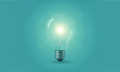Light bulb glowing brightly against teal background, minimalist design, isolated