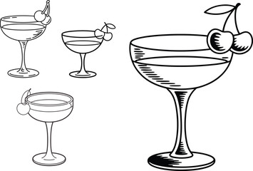 Elegant coupe glasses with cherries offer a sophisticated touch for cocktail recipes and bar decor