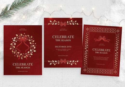 Christmas Flyer, Invite & Poster Template in Red & Gold with Luxury, Elegant & Classic Festive Theme