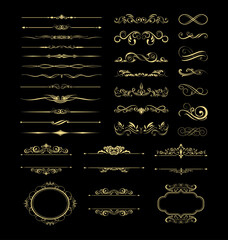 collection of elegant golden ornamental dividers and decorative borders