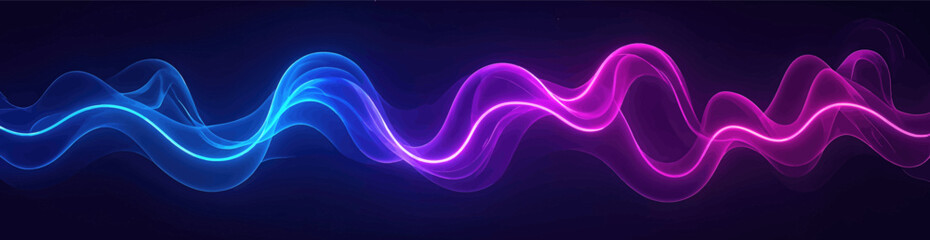Fototapeta premium Neon wave background, glowing blue and purple abstract lines, digital art