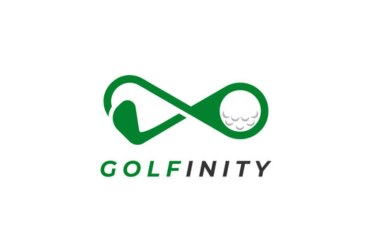 Golf logo Design, infinty with golf stick combination, golf  logo design template element, vector illustration