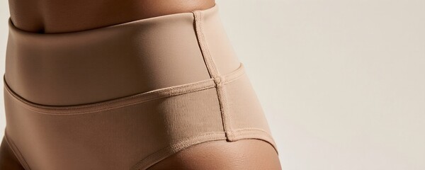 Close-Up Macro Photography of Beige High-Waisted Underwear