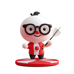 Adorable 3D Character with Glasses and Dart on Target Base.