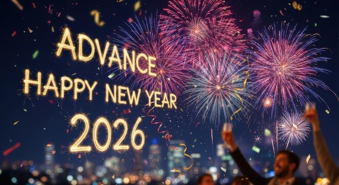 Celebrate 2026 with spectacular fireworks advance happy new year wishes and festivities