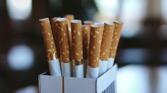 Cigarettes packed in a small white box placed in a bright indoor setting during the daytime