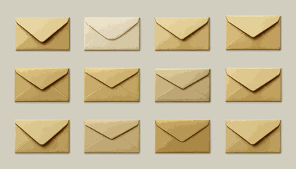 A collection of vintage kraft paper envelopes arranged in a grid, symbolizing communication.