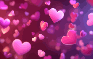 Abstract background with floating pink and purple hearts, perfect for romance and celebration themes.
