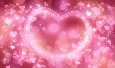 A glowing heart shape surrounded by sparkling pink hearts and bokeh lights, symbolizing love and romance.